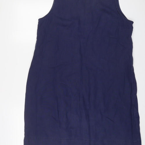 EAST Womens Blue Linen A-Line Size 14 V-Neck Pullover