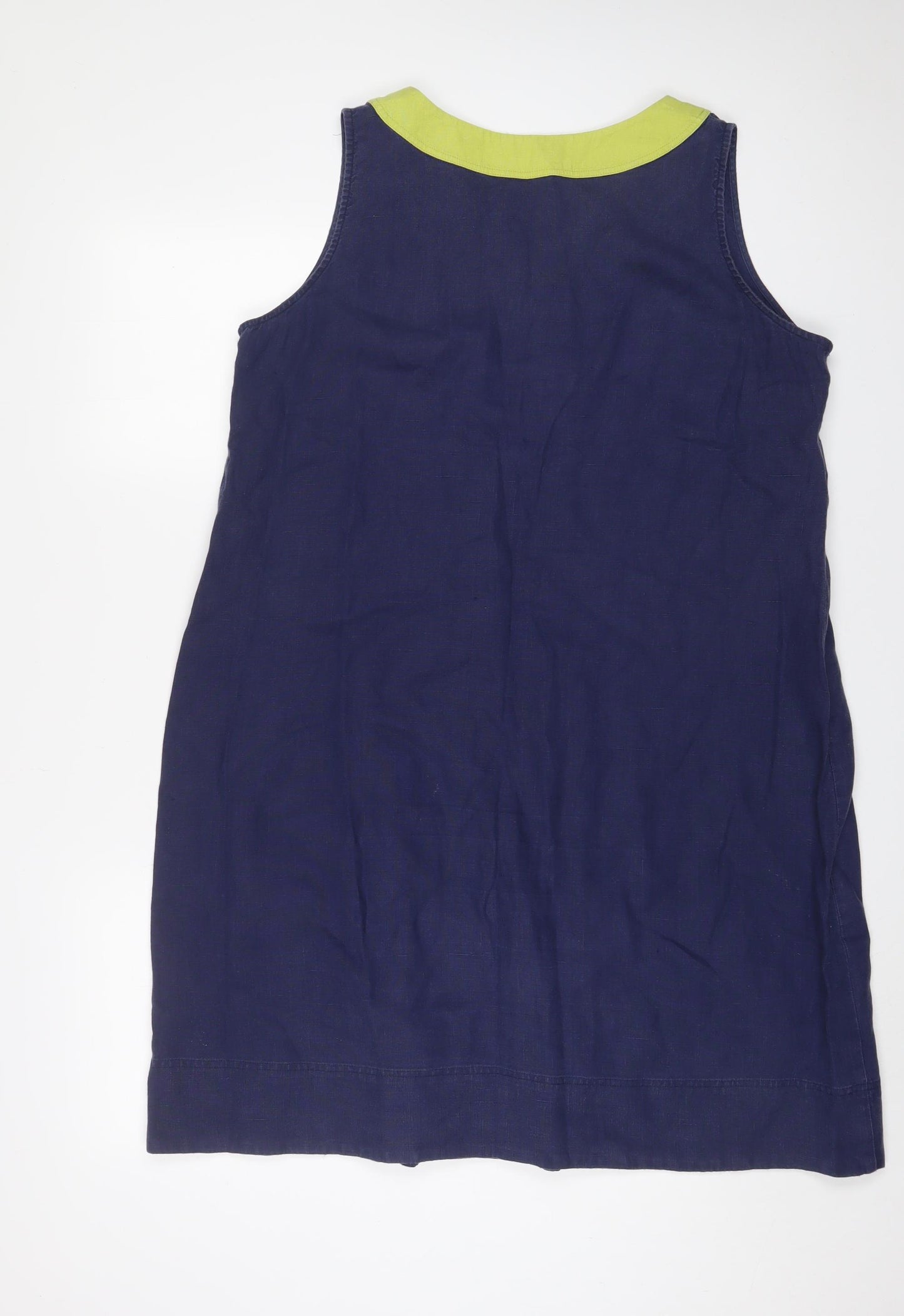 EAST Womens Blue Linen A-Line Size 14 V-Neck Pullover