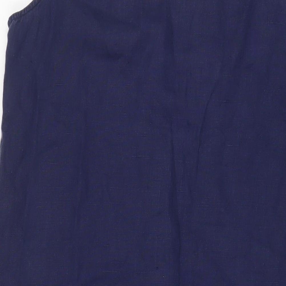 EAST Womens Blue Linen A-Line Size 14 V-Neck Pullover