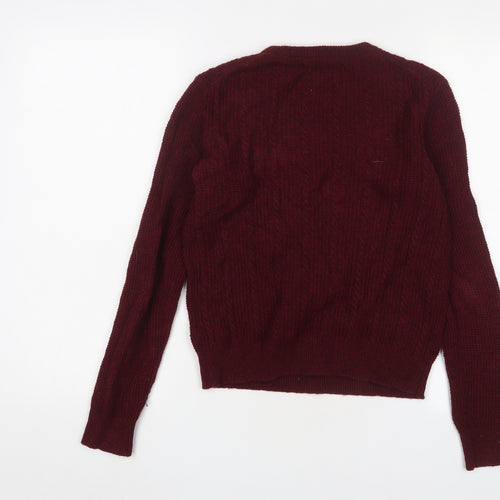 Jack Wills Womens Red Crew Neck Wool Pullover Jumper Size 10 - Logo, Embroidered