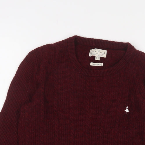 Jack Wills Womens Red Crew Neck Wool Pullover Jumper Size 10 - Logo, Embroidered