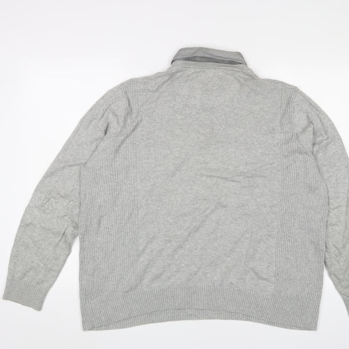 Dissident Mens Grey Collared Cotton Pullover Jumper Size L Long Sleeve - Logo