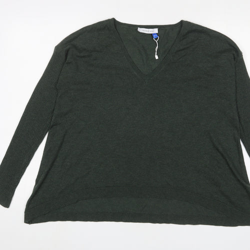 Harpenne Womens Green V-Neck Polyester Pullover Jumper Size 14
