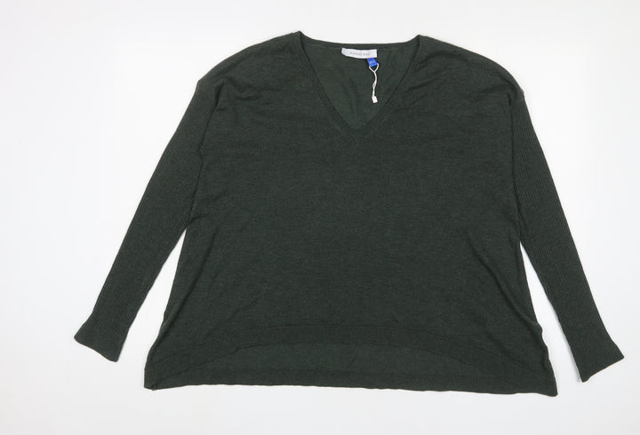 Harpenne Womens Green V-Neck Polyester Pullover Jumper Size 14