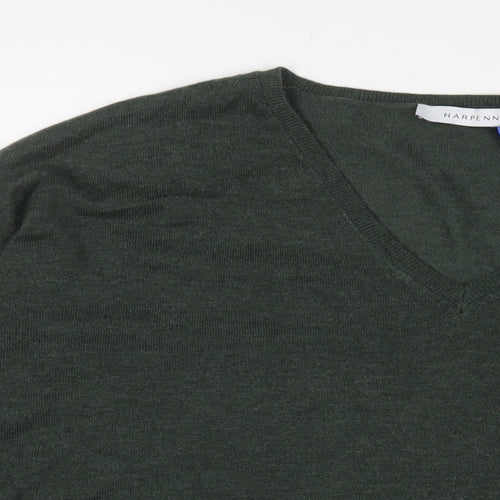 Harpenne Womens Green V-Neck Polyester Pullover Jumper Size 14