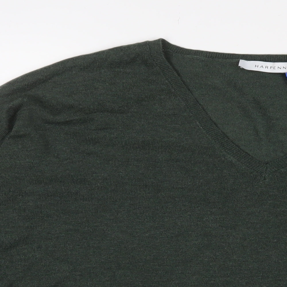 Harpenne Womens Green V-Neck Polyester Pullover Jumper Size 14