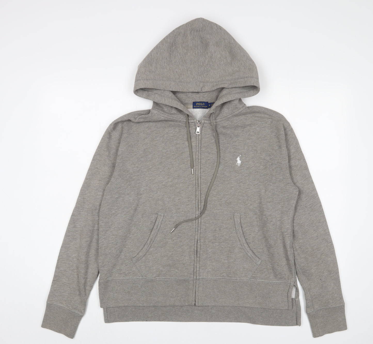 Polo Ralph Lauren Mens Grey Cotton Full Zip Hoodie Size M - Logo, Embroidered