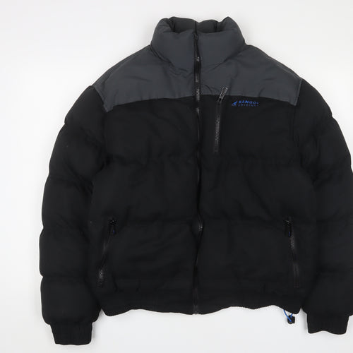 Kangol Mens Black Quilted Coat Size L Zip - Logo, Embroidered