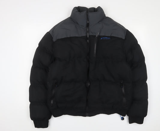 Kangol Mens Black Quilted Coat Size L Zip - Logo, Embroidered