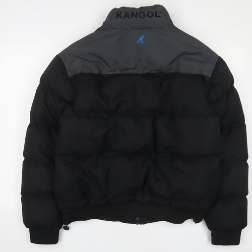 Kangol Mens Black Quilted Coat Size L Zip - Logo, Embroidered