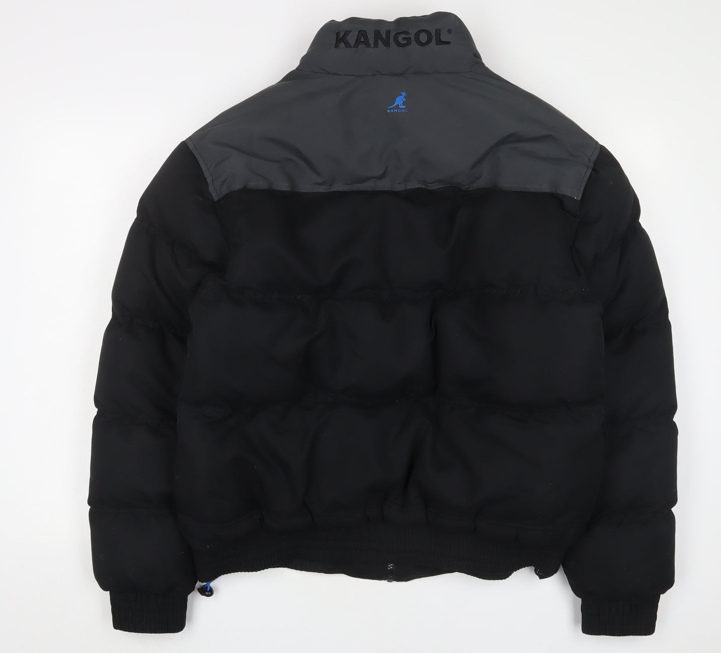 Kangol Mens Black Quilted Coat Size L Zip - Logo, Embroidered