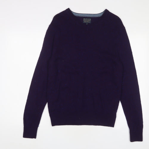 Howick Tailored Mens Purple V-Neck Wool Pullover Jumper Size S Long Sleeve