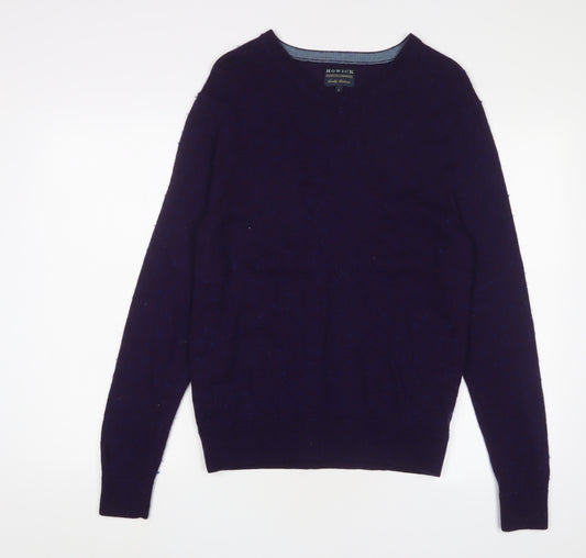 Howick Tailored Mens Purple V-Neck Wool Pullover Jumper Size S Long Sleeve