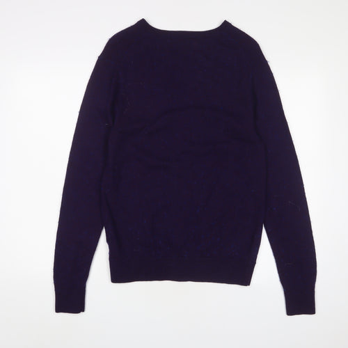 Howick Tailored Mens Purple V-Neck Wool Pullover Jumper Size S Long Sleeve