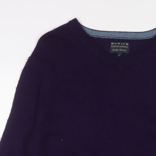 Howick Tailored Mens Purple V-Neck Wool Pullover Jumper Size S Long Sleeve