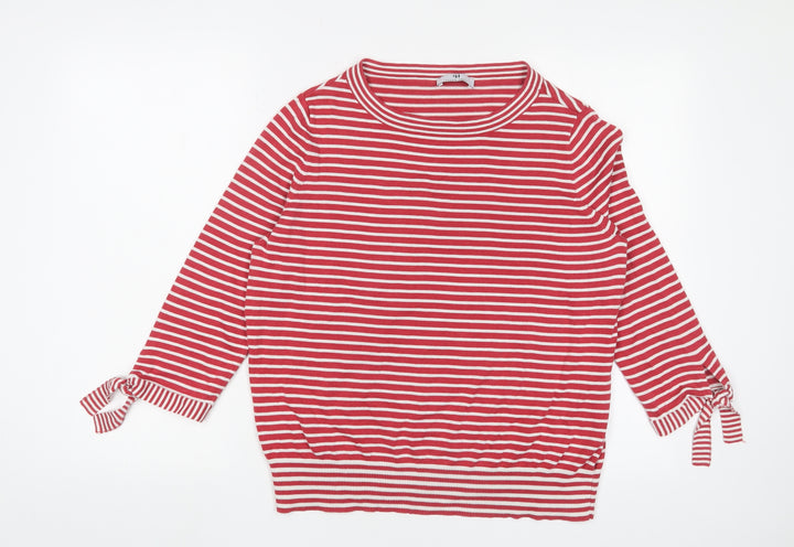 Peter Hahn Womens Red Crew Neck Striped Cotton Pullover Jumper Size 16