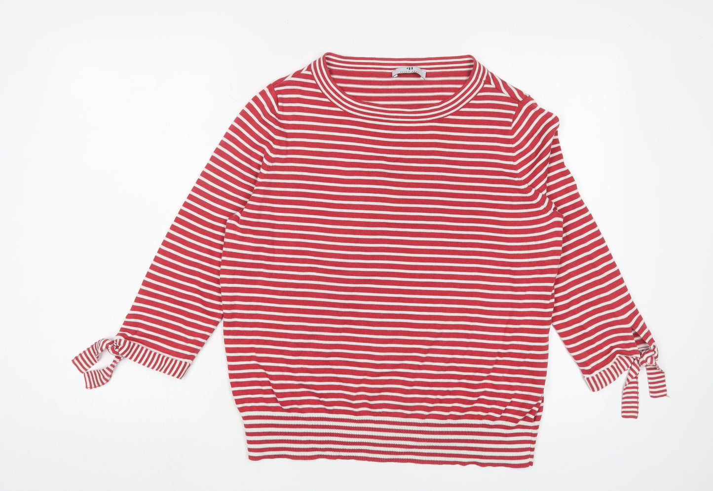 Peter Hahn Womens Red Crew Neck Striped Cotton Pullover Jumper Size 16