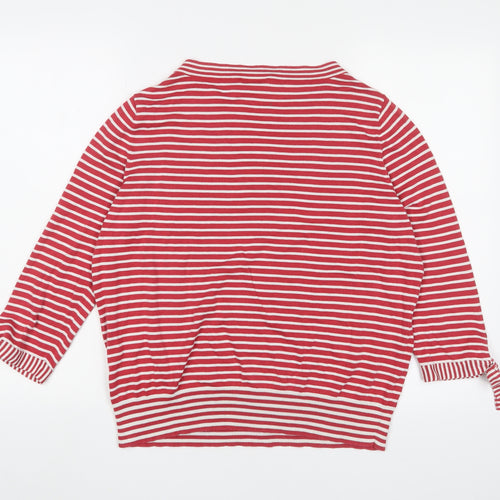 Peter Hahn Womens Red Crew Neck Striped Cotton Pullover Jumper Size 16
