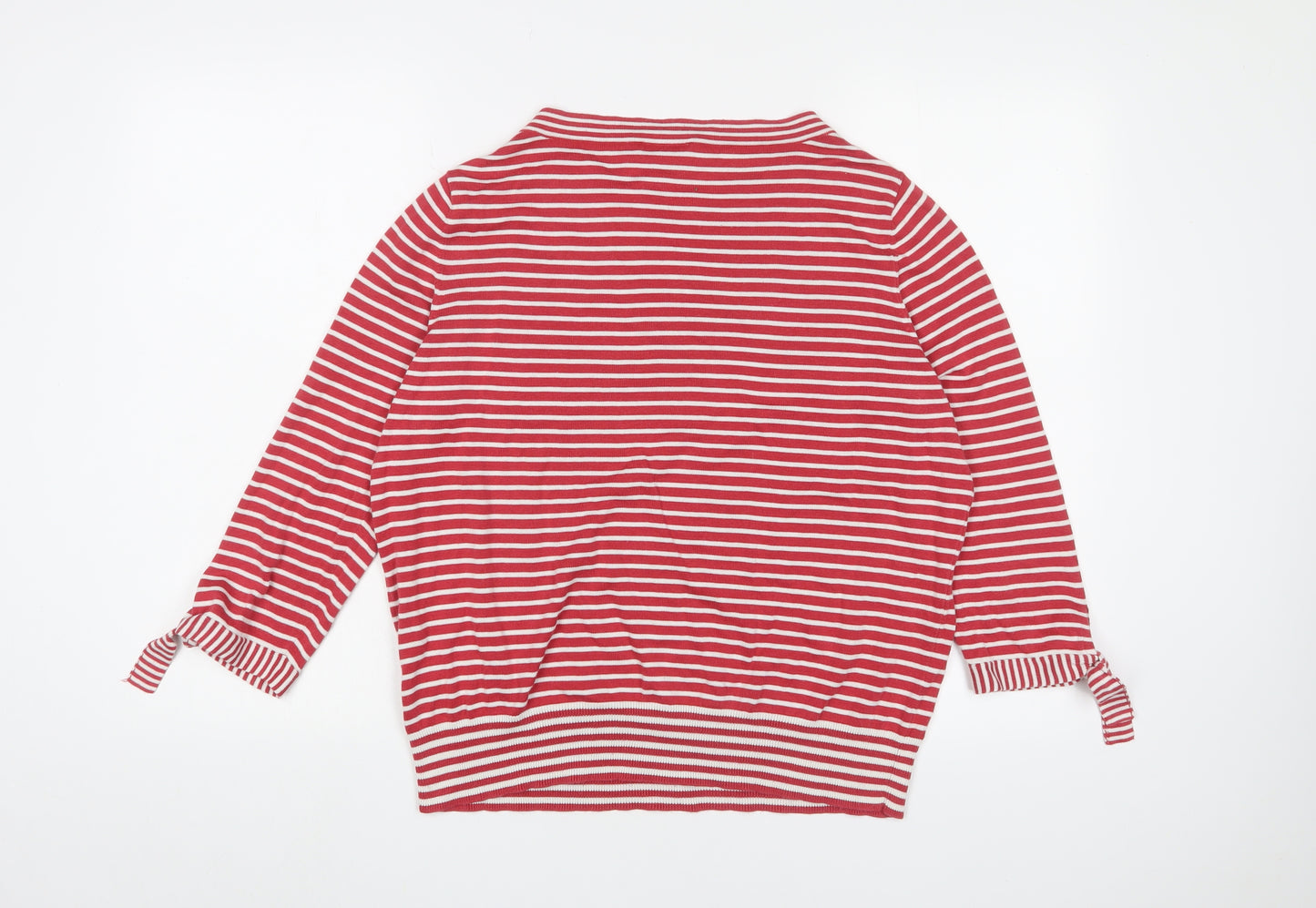 Peter Hahn Womens Red Crew Neck Striped Cotton Pullover Jumper Size 16