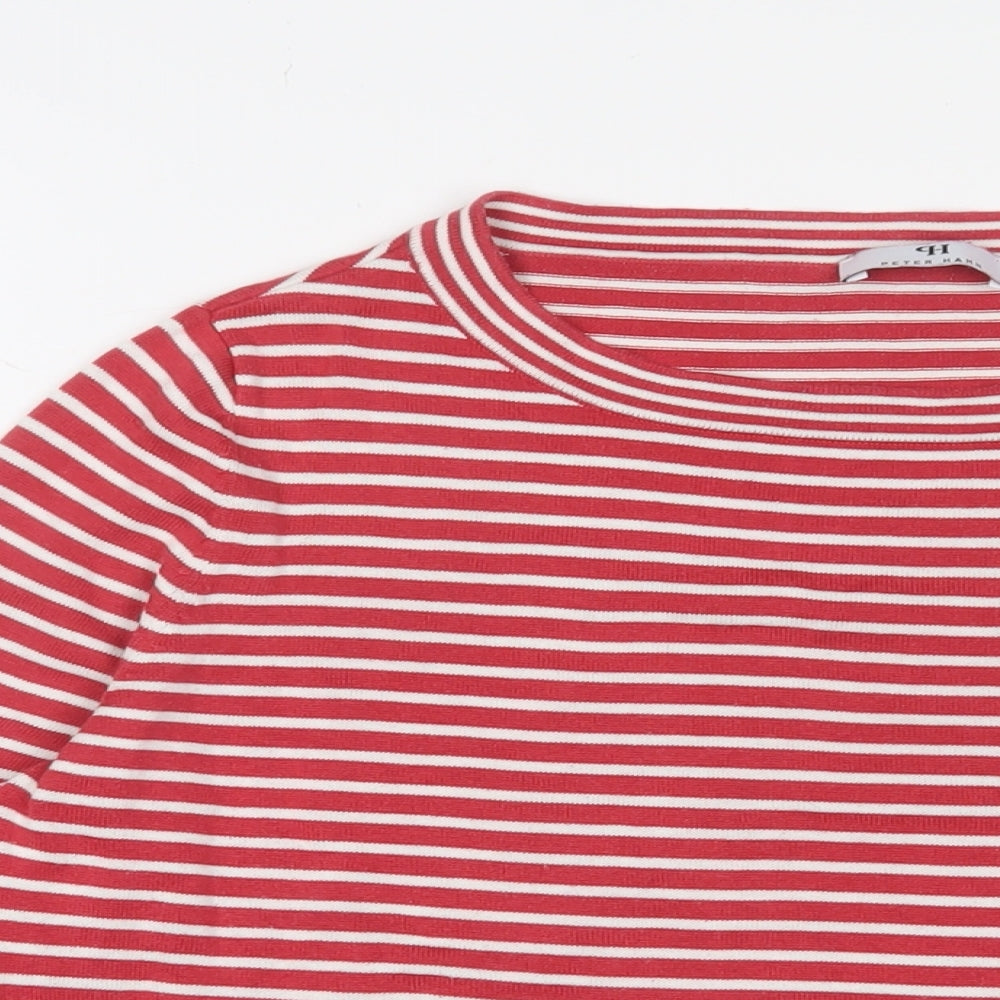 Peter Hahn Womens Red Crew Neck Striped Cotton Pullover Jumper Size 16