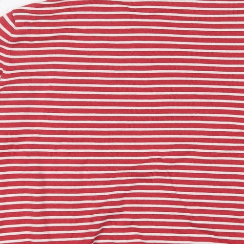 Peter Hahn Womens Red Crew Neck Striped Cotton Pullover Jumper Size 16
