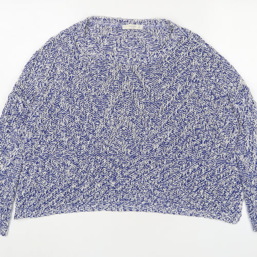 Mango Womens Blue Boat Neck Cotton Pullover Jumper Size L