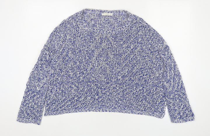 Mango Womens Blue Boat Neck Cotton Pullover Jumper Size L