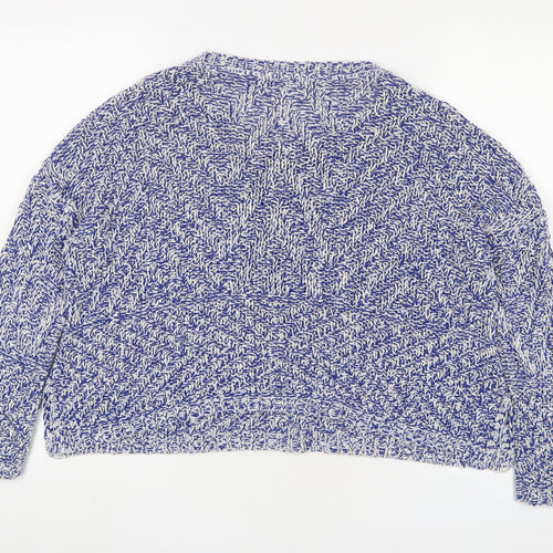 Mango Womens Blue Boat Neck Cotton Pullover Jumper Size L