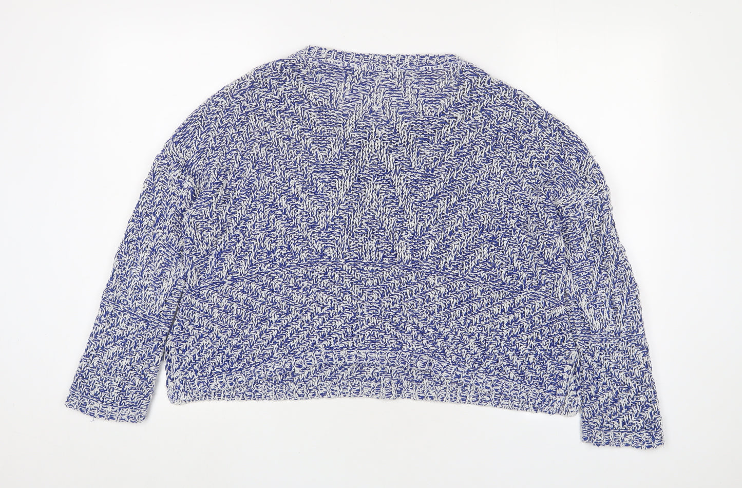 Mango Womens Blue Boat Neck Cotton Pullover Jumper Size L