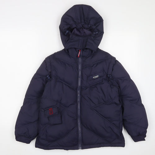 W.S. Duck Boys Blue Basic Coat Coat Size 14 Years Zip - Logo, Embroidered