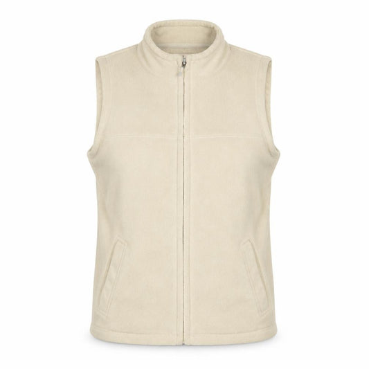 Front view of EWM women’s beige gilet jacket, size S, zip - 10/12