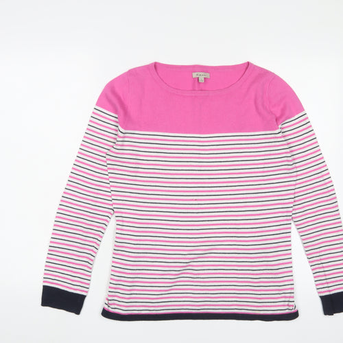 KEW Womens Pink Crew Neck Striped Cotton Pullover Jumper Size 12