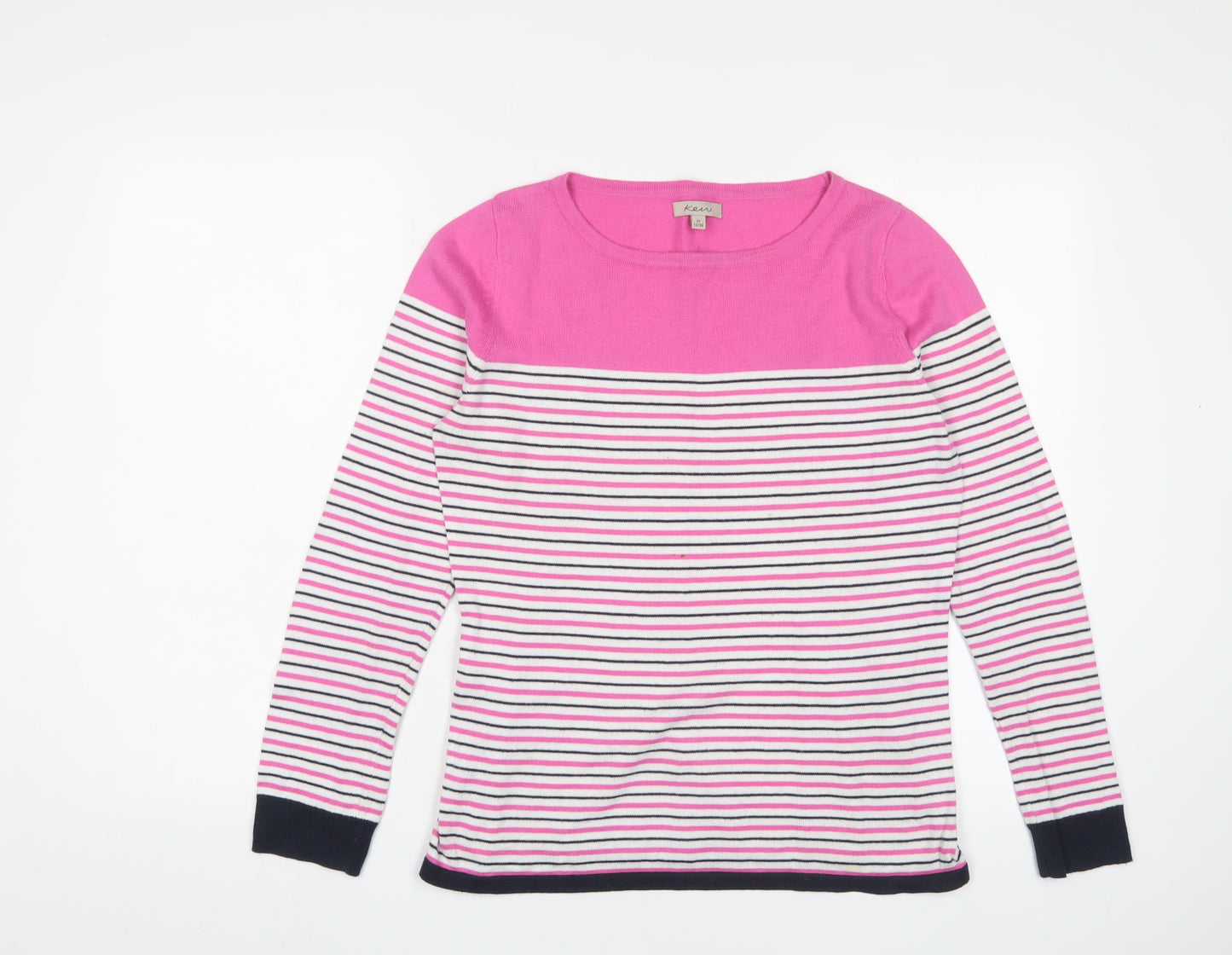 KEW Womens Pink Crew Neck Striped Cotton Pullover Jumper Size 12