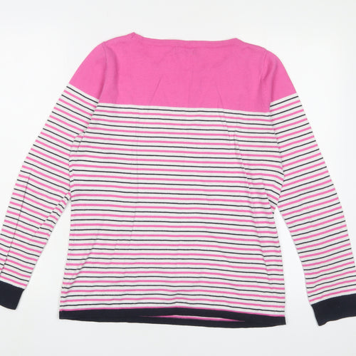 KEW Womens Pink Crew Neck Striped Cotton Pullover Jumper Size 12