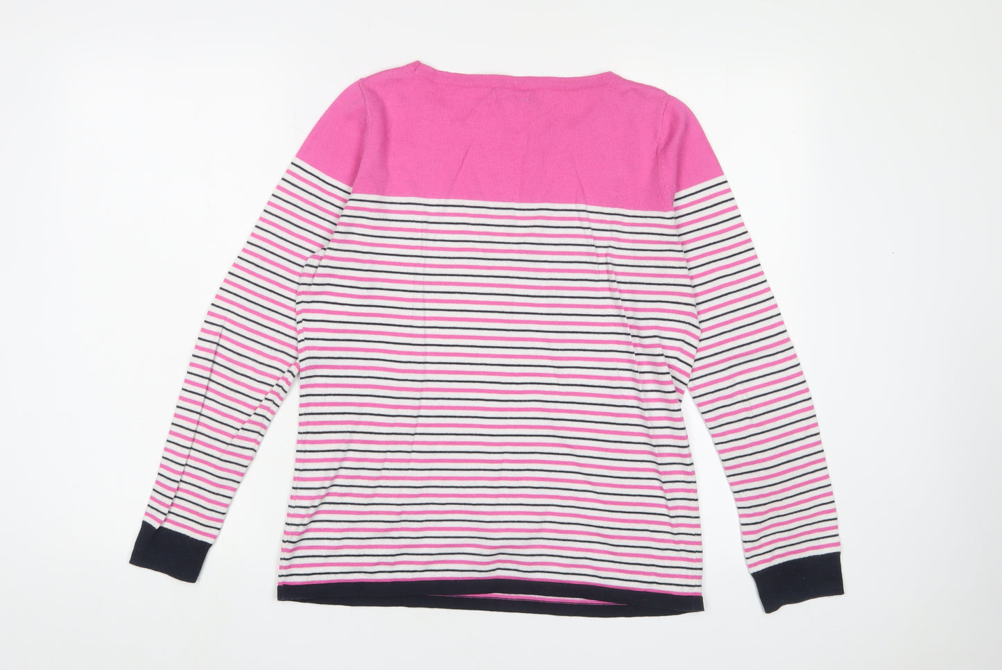 KEW Womens Pink Crew Neck Striped Cotton Pullover Jumper Size 12