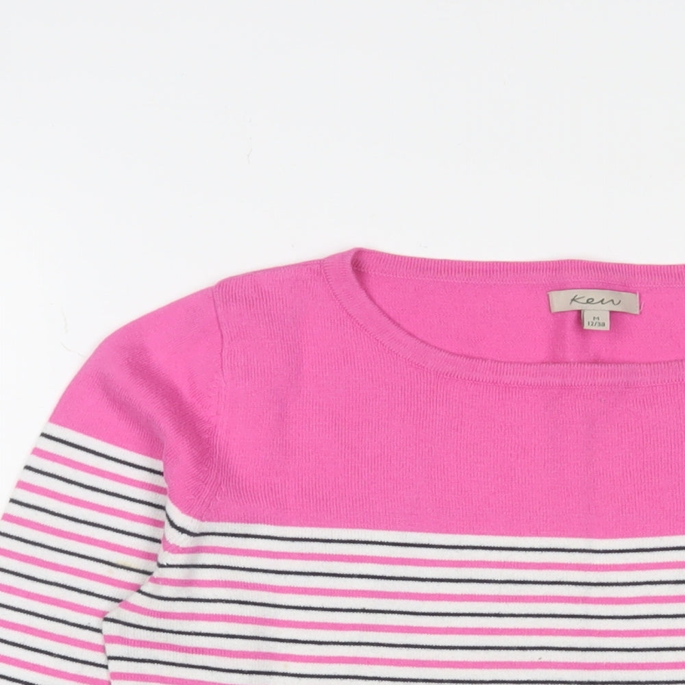 KEW Womens Pink Crew Neck Striped Cotton Pullover Jumper Size 12