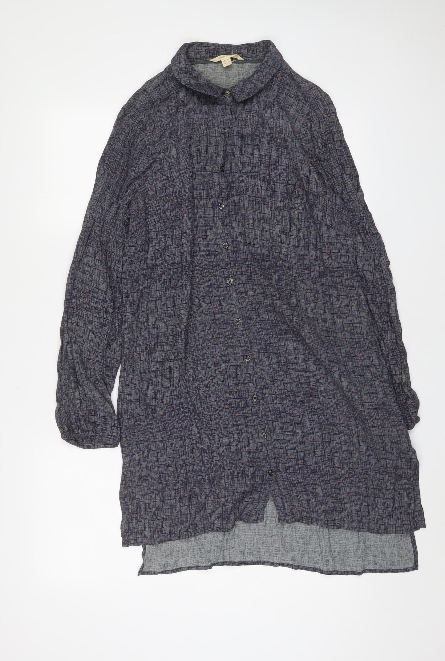 White Stuff Womens Blue Geometric Viscose Sheath Size 12 Collared Button