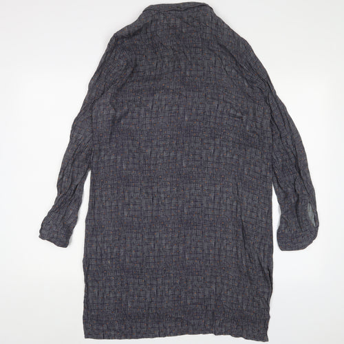 White Stuff Womens Blue Geometric Viscose Sheath Size 12 Collared Button