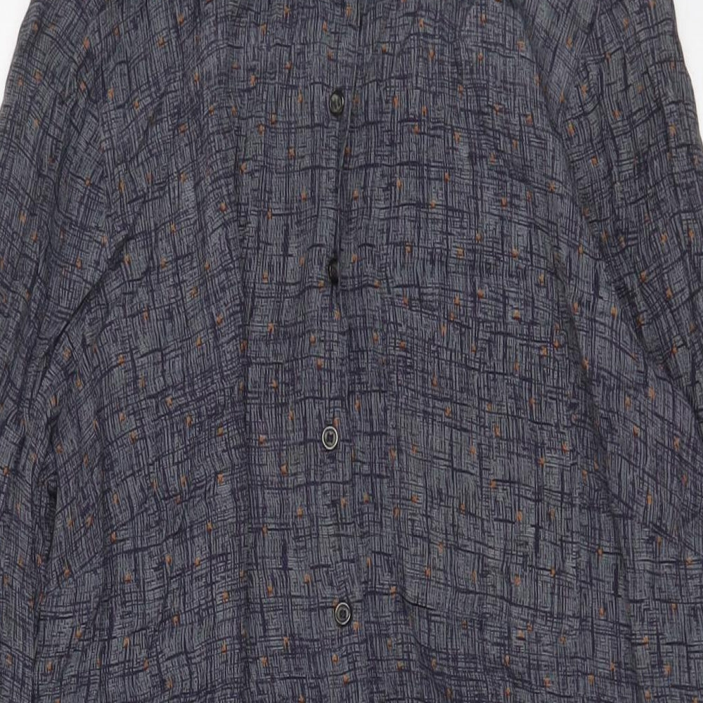 White Stuff Womens Blue Geometric Viscose Sheath Size 12 Collared Button