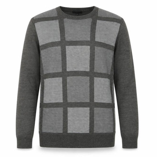 Geoffrey Beene Mens Grey Crew Neck Geometric Acrylic Pullover Jumper Size L Long Sleeve