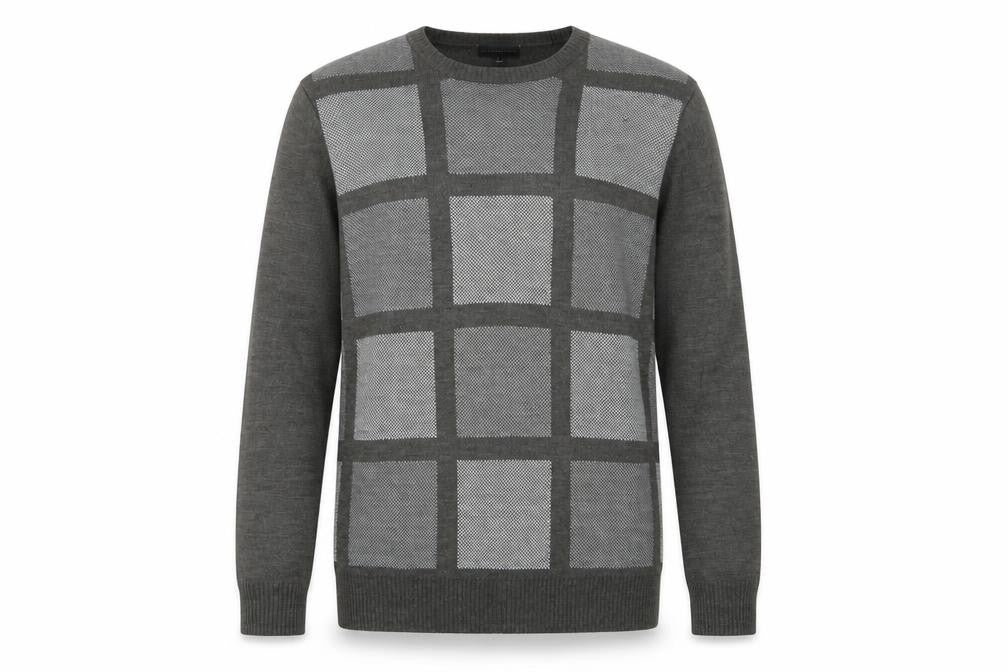 Geoffrey Beene Mens Grey Crew Neck Geometric Acrylic Pullover Jumper Size L Long Sleeve