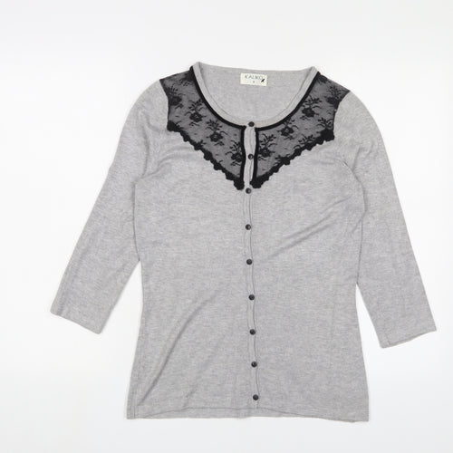 Kaliko Womens Grey Boat Neck Viscose Cardigan Jumper Size 8 - Lace