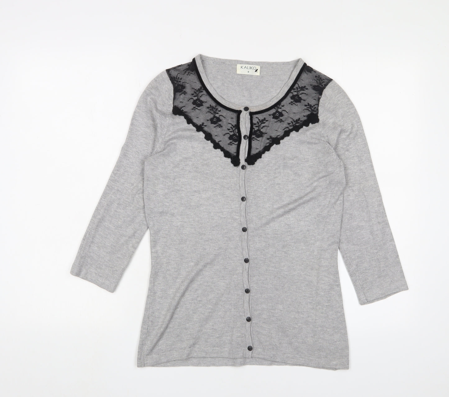 Kaliko Womens Grey Boat Neck Viscose Cardigan Jumper Size 8 - Lace