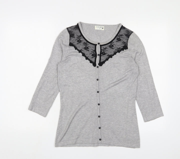Kaliko Womens Grey Boat Neck Viscose Cardigan Jumper Size 8 - Lace