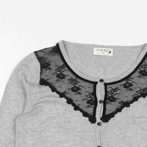 Kaliko Womens Grey Boat Neck Viscose Cardigan Jumper Size 8 - Lace