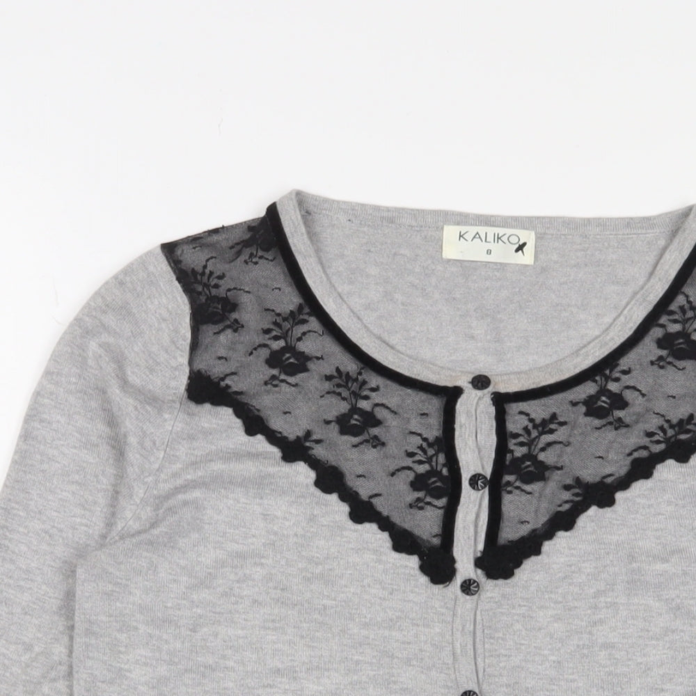 Kaliko Womens Grey Boat Neck Viscose Cardigan Jumper Size 8 - Lace