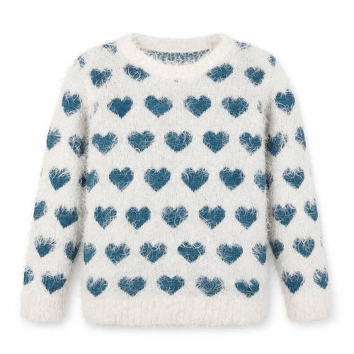 LC Waikiki Girls White Crew Neck Geometric Acrylic Pullover Jumper Size 2-3 Years Pullover - Hearts