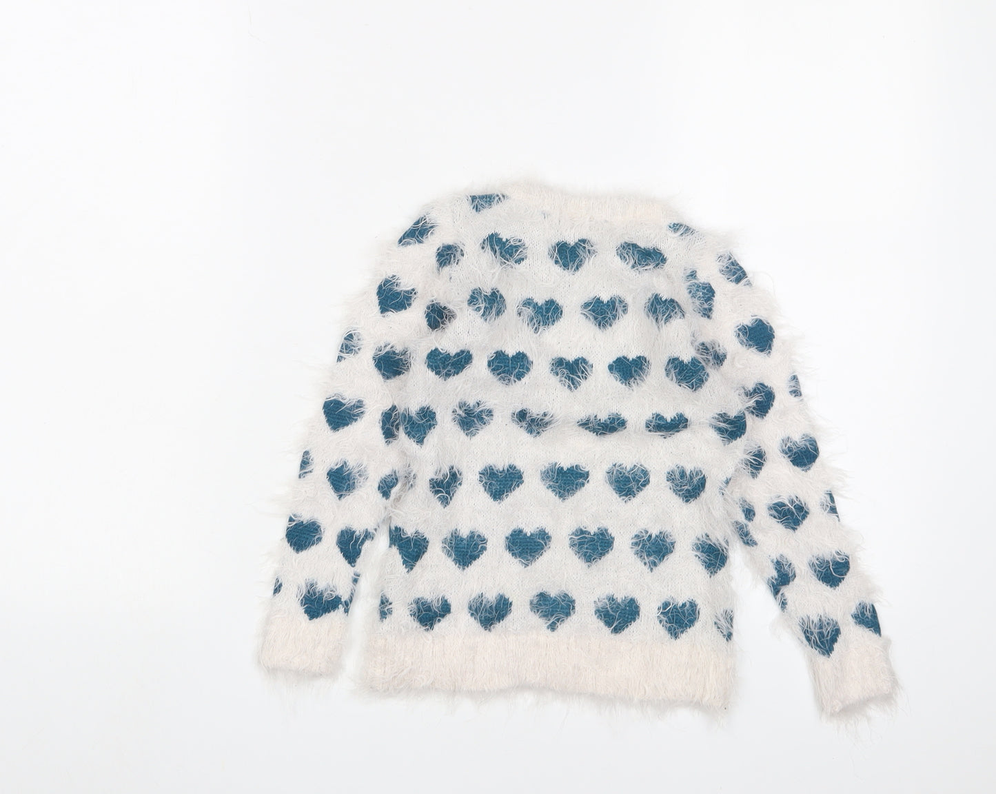 LC Waikiki Girls White Crew Neck Geometric Acrylic Pullover Jumper Size 2-3 Years Pullover - Hearts