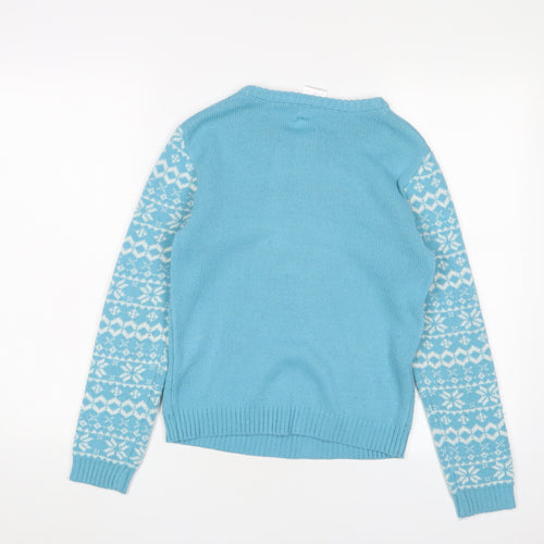 Lily&Dan Girls Blue Crew Neck Geometric Acrylic Pullover Jumper Size 11-12 Years Pullover - Polar bear