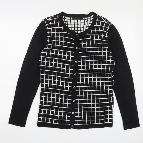 Monoprix Womens Black Crew Neck Plaid Cotton Cardigan Jumper Size L